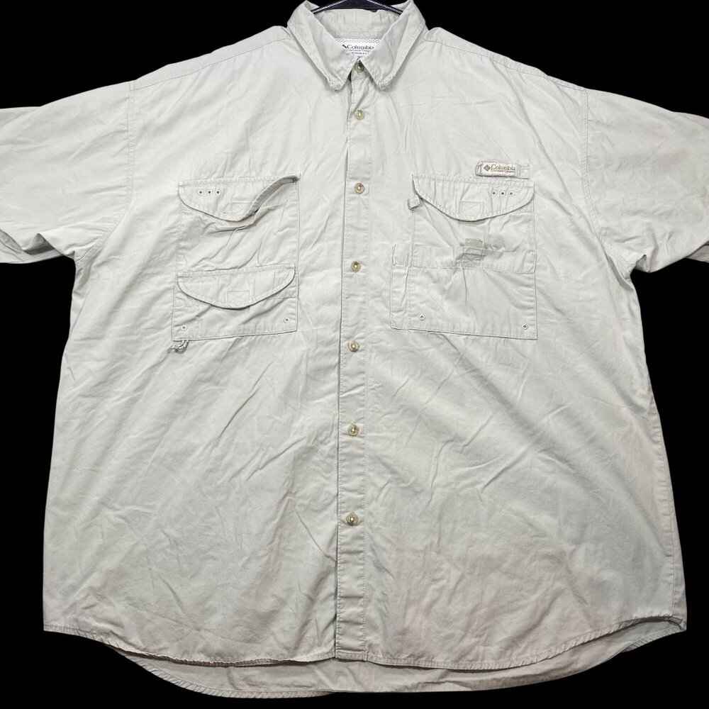 Columbia PFG Mens Size XXL Vented Fishing Shirt Khaki 100% Cotton Outdoor Wear